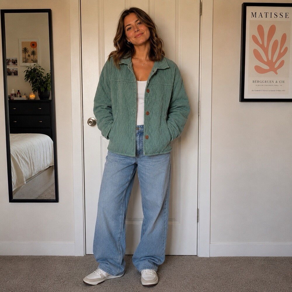 Eucalyptus Corduroy Womens Girls Jacket Sz Medium Sage Green Button Up Fall Coat